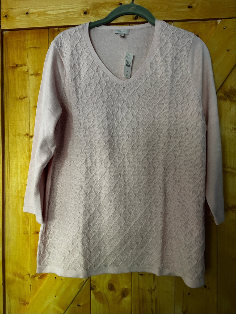 NWT Talbots Women’s Pink Diamond Textured Knit V-Neck Sweater Size M